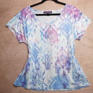 Gloria Vanderbilt Studded Print Top XL